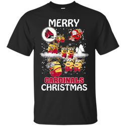 Ball State Cardinals Ugly Christmas Sweaters Minions Santa Claus Merry Christmas Cotton T-Shirt - The White Eagles