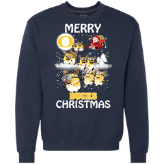 Oregon Ducks Ugly Christmas Sweaters Minions Santa Claus Merry Christmas Sweatshirt - The White Eagles