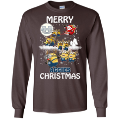 Utah State Aggies Ugly Christmas Sweaters Minions Santa Claus Merry Christmas LS Cotton T-Shirt - The White Eagles