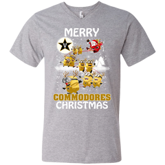 Vanderbilt Commodores Ugly Christmas Sweaters Minions Santa Claus Merry Christmas Men's V-Neck T-Shirt - The White Eagles