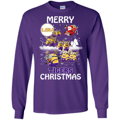 Lsu Tigers Ugly Christmas Sweaters Minions Santa Claus Merry Christmas LS Cotton T-Shirt - The White Eagles