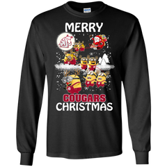Washington State Cougars Ugly Christmas Sweaters Minions Santa Claus Merry Christmas LS Cotton T-Shirt - The White Eagles