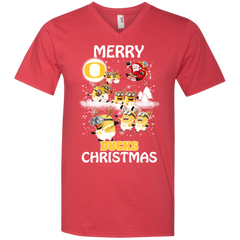 Oregon Ducks Ugly Christmas Sweaters Minions Santa Claus Merry Christmas Men's V-Neck T-Shirt - The White Eagles