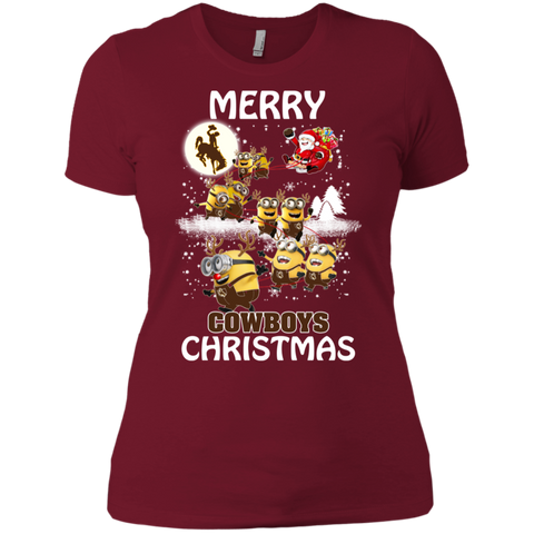 Wyoming Cowboys Ugly Christmas Sweaters Minions Santa Claus Merry Christmas Ladies' Shirt - The White Eagles