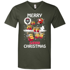 New Mexico Lobos Ugly Christmas Sweaters Minions Santa Claus Merry Christmas Men's V-Neck T-Shirt - The White Eagles