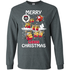 New Mexico Lobos Ugly Christmas Sweaters Minions Santa Claus Merry Christmas LS Cotton T-Shirt - The White Eagles