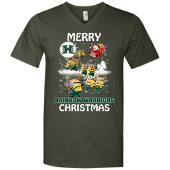 Hawaii Rainbow Warriors Ugly Christmas Sweaters Minions Santa Claus Merry Christmas Men's V-Neck T-Shirt - The White Eagles