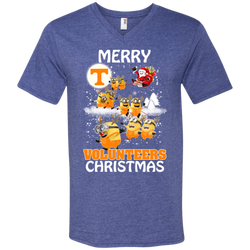 Tennessee Volunteers Ugly Christmas Sweaters Minions Santa Claus Merry Christmas Men's V-Neck T-Shirt - The White Eagles