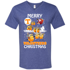 Tennessee Volunteers Ugly Christmas Sweaters Minions Santa Claus Merry Christmas Men's V-Neck T-Shirt - The White Eagles