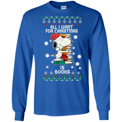 All I Want For Christmas Is Books Snoopy The Peanuts Movie LS Cotton T-Shirt - The White Eagles