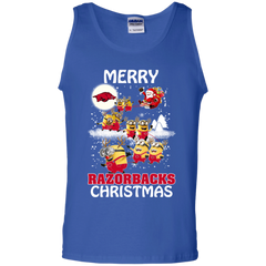 Arkansas Razorback Ugly Christmas Sweaters Minions Santa Claus Merry Christmas Tank Top - The White Eagles