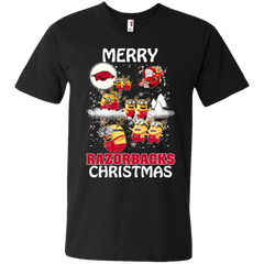 Arkansas Razorback T Shirts Minions Santa Claus Merry Christmas Men's V-Neck T-Shirt - The White Eagles