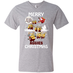 Texas A_amp_m Aggies Ugly Christmas Sweaters Minions Santa Claus Merry Christmas Men's V-Neck T-Shirt - The White Eagles