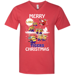 Lsu Tigers Ugly Christmas Sweaters Minions Santa Claus Merry Christmas Men's V-Neck T-Shirt - The White Eagles