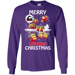 Northern Lllinois Huskies Ugly Christmas Sweaters Minions Santa Claus Merry Christmas LS Cotton T-Shirt - The White Eagles