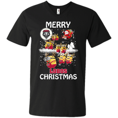 New Mexico Lobos Ugly Christmas Sweaters Minions Santa Claus Merry Christmas Men's V-Neck T-Shirt - The White Eagles