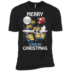 Utah State Aggies Ugly Christmas Sweaters Minions Santa Claus Merry Christmas Men's Sleeve Shirt - The White Eagles