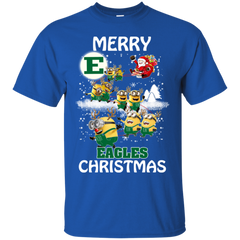 Eastern Michigan Eagles Ugly Christmas Sweaters Minions Santa Claus Merry Christmas Cotton T-Shirt - The White Eagles