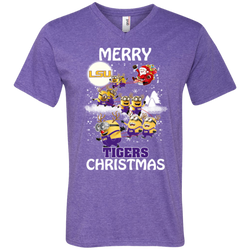 Lsu Tigers Ugly Christmas Sweaters Minions Santa Claus Merry Christmas Men's V-Neck T-Shirt - The White Eagles