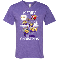 Lsu Tigers Ugly Christmas Sweaters Minions Santa Claus Merry Christmas Men's V-Neck T-Shirt - The White Eagles