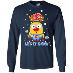 Minion Calgary Flames Ugly Christmas Sweaters Let It Snow LS Cotton T-Shirt - The White Eagles