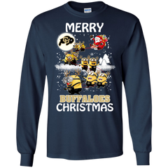 Colorado Buffaloes Ugly Christmas Sweaters Minions Santa Claus Merry Christmas LS Cotton T-Shirt - The White Eagles