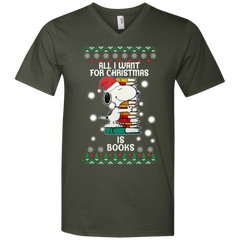 All I Want For Christmas Is Books Snoopy The Peanuts Movie Men's V-Neck T-Shirt - The White Eagles