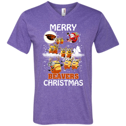 Oregon State Beavers Ugly Christmas Sweaters Minions Santa Claus Merry Christmas Men's V-Neck T-Shirt - The White Eagles