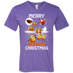 Oregon State Beavers Ugly Christmas Sweaters Minions Santa Claus Merry Christmas Men's V-Neck T-Shirt - The White Eagles