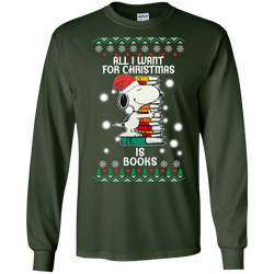 All I Want For Christmas Is Books Snoopy The Peanuts Movie LS Cotton T-Shirt - The White Eagles