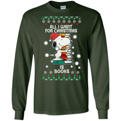 All I Want For Christmas Is Books Snoopy The Peanuts Movie LS Cotton T-Shirt - The White Eagles