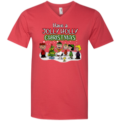 Have A Jolly Holly Christmas The Peanuts Movie Snoopy Charlie Brown Woodstock Men's V-Neck T-Shirt - The White Eagles
