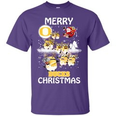 Oregon Ducks Ugly Christmas Sweaters Minions Santa Claus Merry Christmas Cotton T-Shirt - The White Eagles