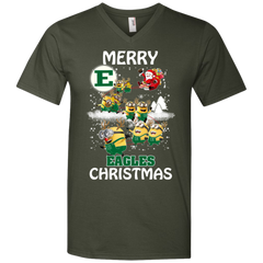 Eastern Michigan Eagles Ugly Christmas Sweaters Minions Santa Claus Merry Christmas Men's V-Neck T-Shirt - The White Eagles