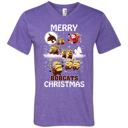 Texas State Bobcats Ugly Christmas Sweaters Minions Santa Claus Merry Christmas Men's V-Neck T-Shirt - The White Eagles