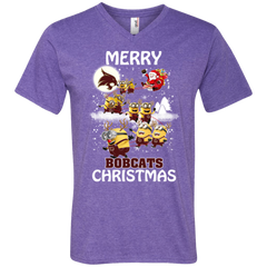 Texas State Bobcats Ugly Christmas Sweaters Minions Santa Claus Merry Christmas Men's V-Neck T-Shirt - The White Eagles