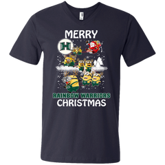 Hawaii Rainbow Warriors Ugly Christmas Sweaters Minions Santa Claus Merry Christmas Men's V-Neck T-Shirt - The White Eagles