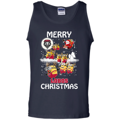 New Mexico Lobos Ugly Christmas Sweaters Minions Santa Claus Merry Christmas Tank Top - The White Eagles