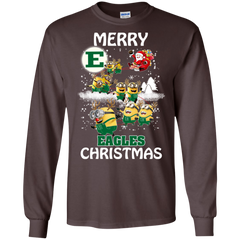 Eastern Michigan Eagles Ugly Christmas Sweaters Minions Santa Claus Merry Christmas LS Cotton T-Shirt - The White Eagles