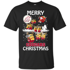 Washington State Cougars Ugly Christmas Sweaters Minions Santa Claus Merry Christmas Cotton T-Shirt - The White Eagles