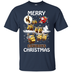 Wyoming Cowboys Ugly Christmas Sweaters Minions Santa Claus Merry Christmas Cotton T-Shirt - The White Eagles