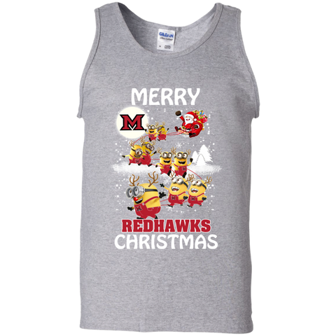 Miami Redhawks Ugly Christmas Sweaters Minions Santa Claus Merry Christmas Tank Top - The White Eagles