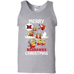 Miami Redhawks Ugly Christmas Sweaters Minions Santa Claus Merry Christmas Tank Top - The White Eagles