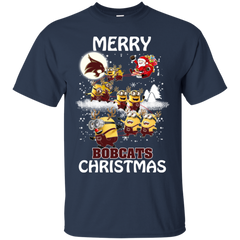 Texas State Bobcats Ugly Christmas Sweaters Minions Santa Claus Merry Christmas Cotton T-Shirt - The White Eagles