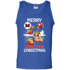 Miami Redhawks Ugly Christmas Sweaters Minions Santa Claus Merry Christmas Tank Top - The White Eagles