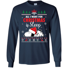 All I Want For Christmas Is Sleep Snoopy The Peanuts Movie LS Cotton T-Shirt - The White Eagles