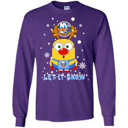 Minion New York Islanders Ugly Christmas Sweaters Let It Snow LS Cotton T-Shirt - The White Eagles