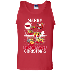 Arkansas Razorback Ugly Christmas Sweaters Minions Santa Claus Merry Christmas Tank Top - The White Eagles