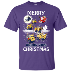 Akron Zips Ugly Christmas Sweaters Minions Santa Claus Merry Christmas Cotton T-Shirt - The White Eagles