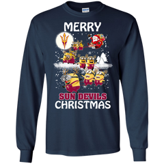 Arizona State Sun Devils Ugly Christmas Sweaters Minions Santa Claus Merry Christmas LS Cotton T-Shirt - The White Eagles